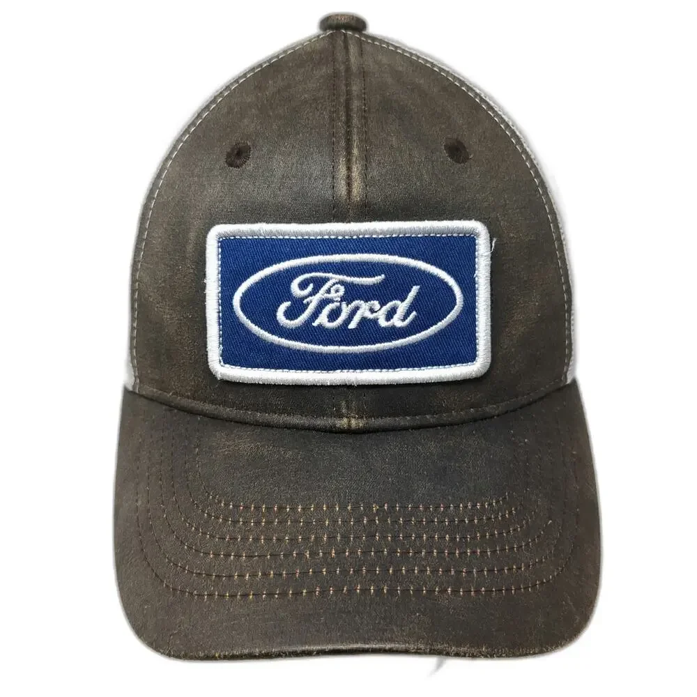 Outdoor Cap Brown Trucker Hat One Size Ford Logo Patch Mesh Distressed Snapback